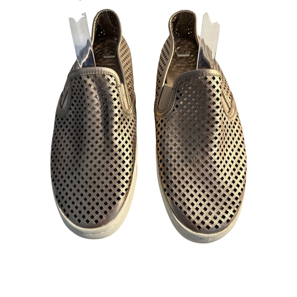 Tory Burch Jesse Perforated Leather Slip On Sneakers Size 9.5 Rose Gold Metallic